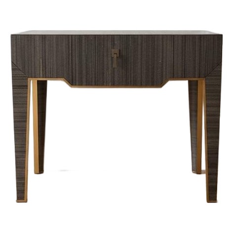 Villa & House Madeline Grasscloth Nightstand in Colonial Blue Shimmer For Sale