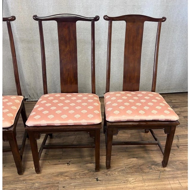 Chinoiserie Set Four Vintage Drexel Oriental Asian Chinoiserie Splat Back Dining Room Chairs For Sale - Image 3 of 6
