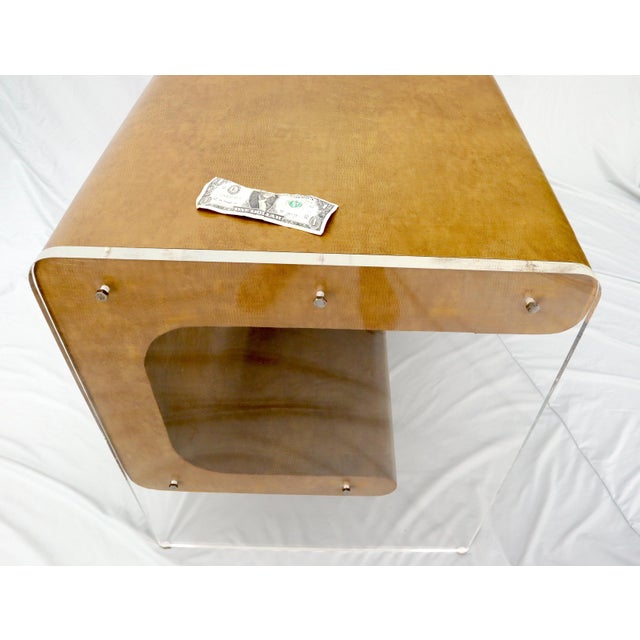 Lucite Base Faux Snake Skin Sculptural Shape One-Drawer Writing Table Desk For Sale - Image 4 of 13