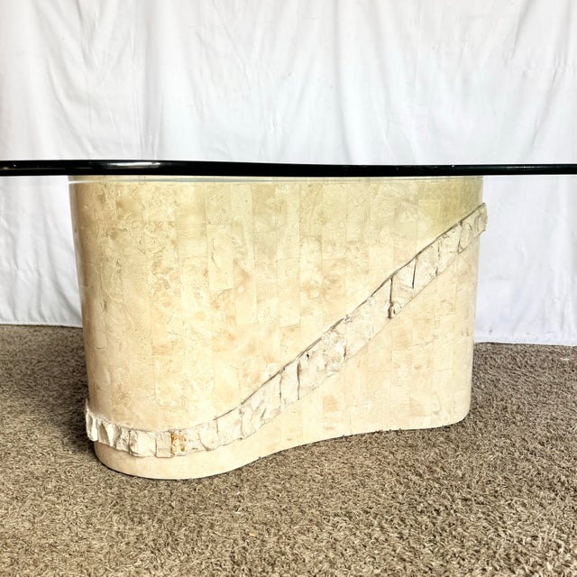 1990s Postmodern Tessellated Stone Glass Top Kidney Coffee Table For Sale - Image 5 of 10
