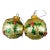 Medium Fancy Gold Foil Shimmer Red & Green Mistletoe Hand Painted Glass Christmas Tree Ornaments - Set of 2 For Sale
