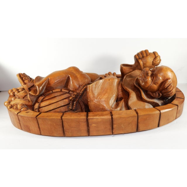 Wood Vintage German Wood Carving Monk With Wine Glass For Sale - Image 7 of 10
