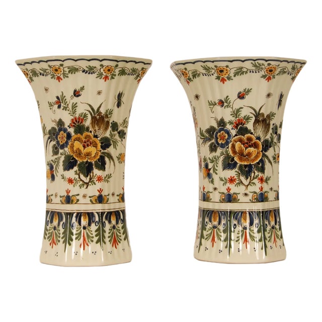 Polychrome Delftware Beaker Vases from Royal Delft, 1950s, Set of 2 For Sale