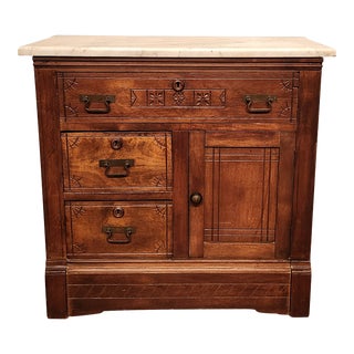 1900s Antique Eastlake Victorian Marble Topped Chest / Dry Sink For Sale