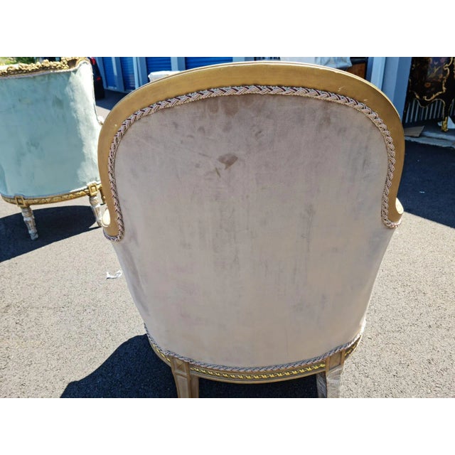 Wood 20th Century Antique Style Wood Carved Upholstered Bergere Chair for Living Room For Sale - Image 7 of 9