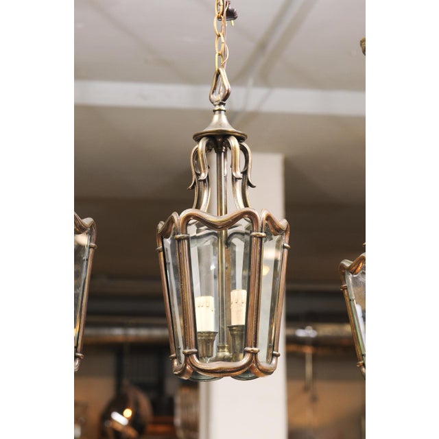 1940s Patinated Bronze Lanterns With Beveled Glass, France - a Pair For Sale - Image 10 of 12