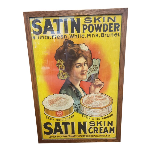 Original Antique 1903 Art Nouveau Framed Satin Skin Powder & Skin Cream Advertising Litho Poster For Sale