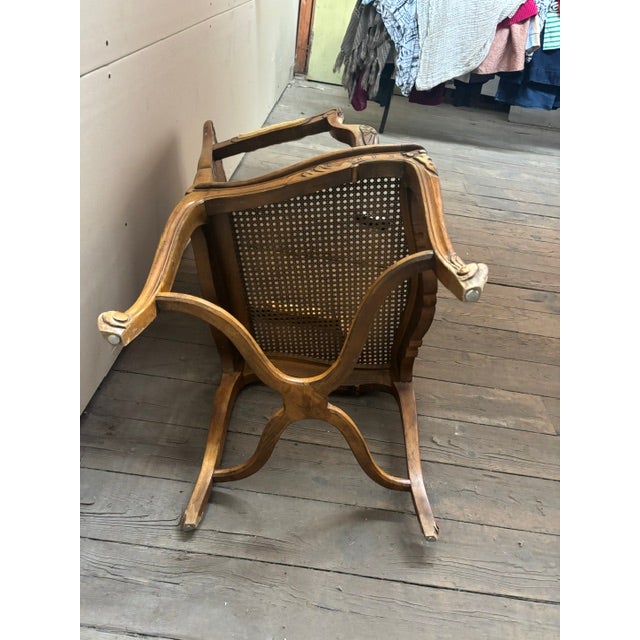 Traditional Carved and Caned Fauteuil Chair With Cushion For Sale - Image 3 of 5