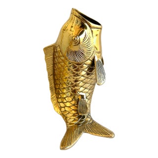 Vintage Large Solid Brass Koi Fish Vase/Sculpture For Sale