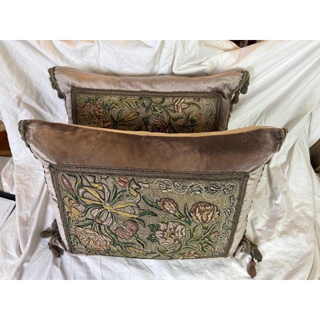 Baroque Antique Metallic Embroidered Textile Pillows For Sale - Image 3 of 8