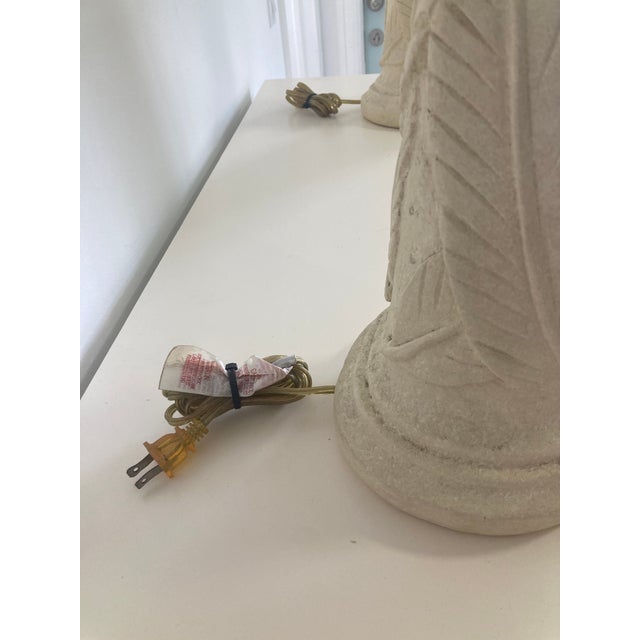 Off-white Serge Roche Plaster Palm Leaf Table Lamps - A Pair For Sale - Image 8 of 12