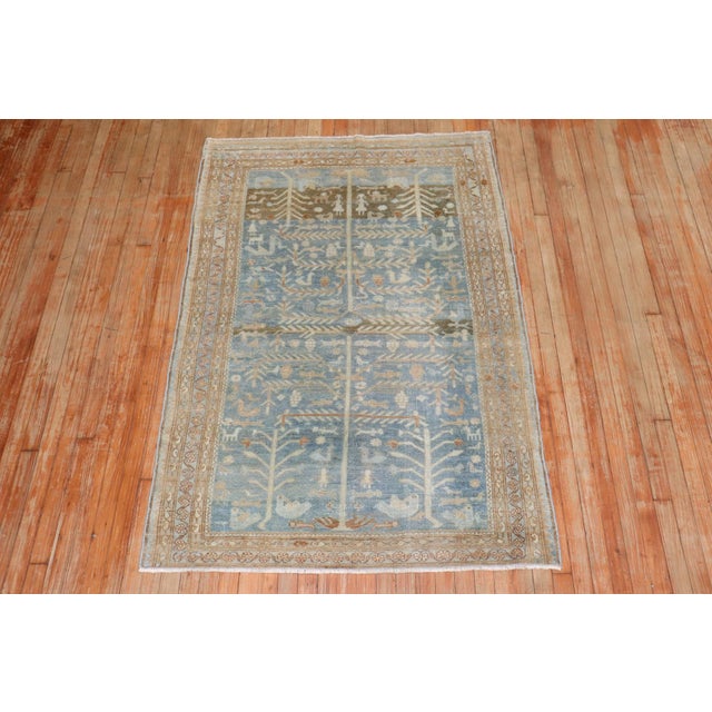 Early 20th Century Ocean Blue Persian Malayer Pictorial Rug - 4'2" x 6'1" For Sale - Image 4 of 7