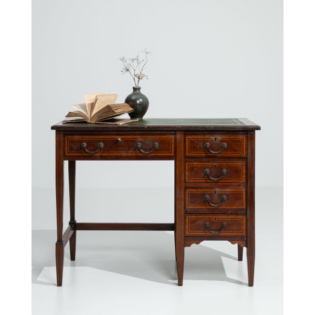 Brown Edwardian Desk With Leather Top For Sale - Image 8 of 10