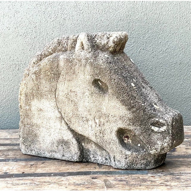 Gray Vintage Cast Concrete Horse Head For Sale - Image 8 of 12