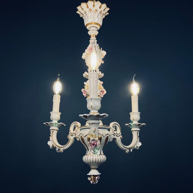 Vintage Capodimonte Porcelain 3-Arm Chandelier, Italy, 1940s For Sale - Image 13 of 14
