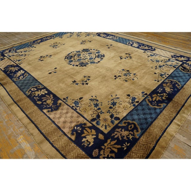 Hand Knotted Pile Ivory Beige Cream White Rectangle 1920s Wool Antique Rug, Circa Date: 1920s. This exquisite Chinese...