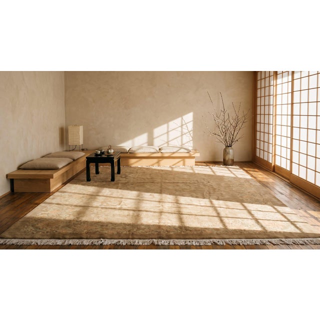 Excellent Tan Taupe Color With Great Matelasse Pattern Design Antique Chinese Art Deco Rug For Sale - Image 11 of 11