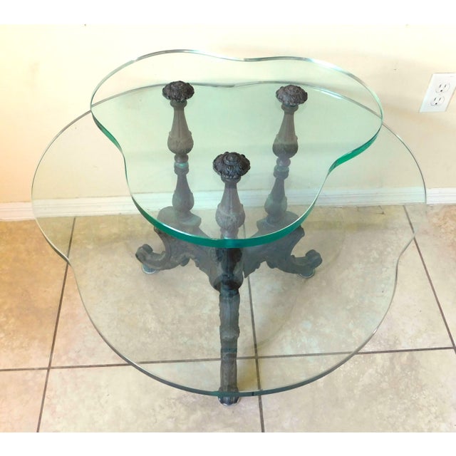 Amazing antique ornate clover shaped cast iron and thick glass top side/end accent table. Stunning!! Circa early 1900s....