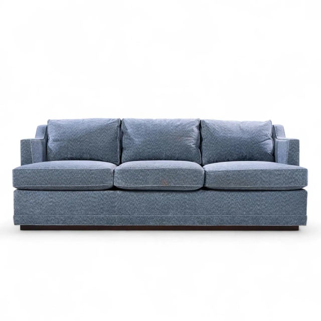 Bill Sofield for Baker Carlyle Blue Sofa This sofa measures: 89 wide x 38 deep x 34.5 inches high, with a seat height of...