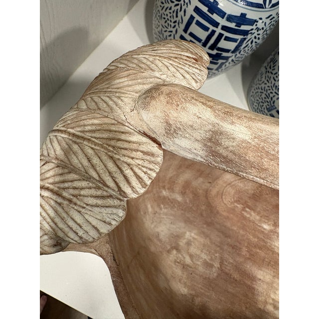 Late 20th Century Vintage Hand Carved Wood Swan Basket Whitewashed Coastal Centerpiece For Sale - Image 5 of 8