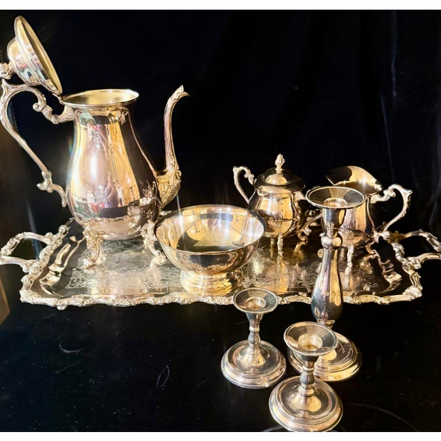 Vintage Silver-Plated on Copper Tea and Coffee Service Set For Sale - Image 4 of 11