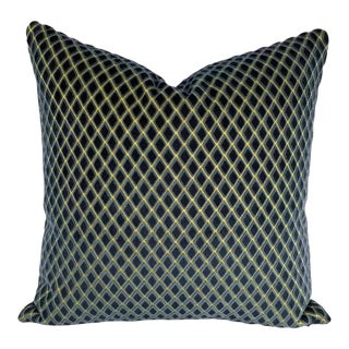 Navy Blue Diamond Cut Velvet Pillow Cover For Sale