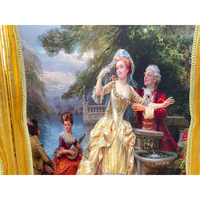 20thC French Louis XVI Gold Beech Scenic Room Divider Screen - 3 Panels For Sale - Image 16 of 18