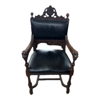 19th Century French Carved Oak Arm Chair For Sale