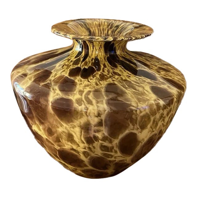 Vntage Murano Style Amber Aventurine Art Glass Vase For Sale