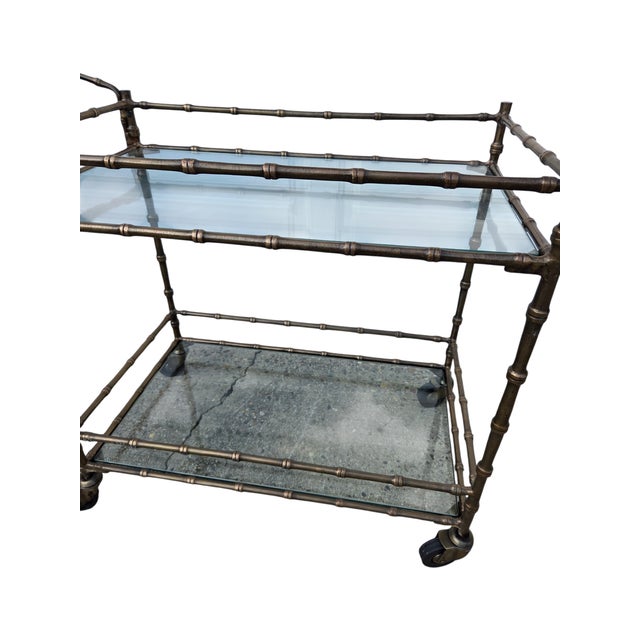 Vintage Faux Bamboo Italian Tea Bar Cart Bronze Server Console Maison Style For Sale - Image 4 of 18