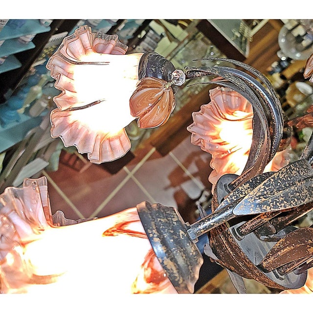 Venetian Italian Metal and Blown Glass Floral Chandelier For Sale - Image 11 of 15