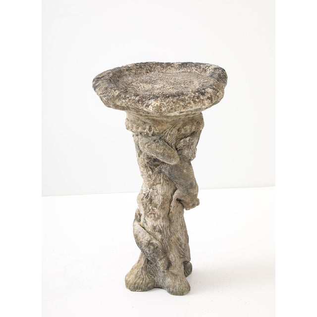 Composite Stone Faux Bois Birdbath With Squirrels Garden Ornament, English 20th C. For Sale - Image 11 of 13