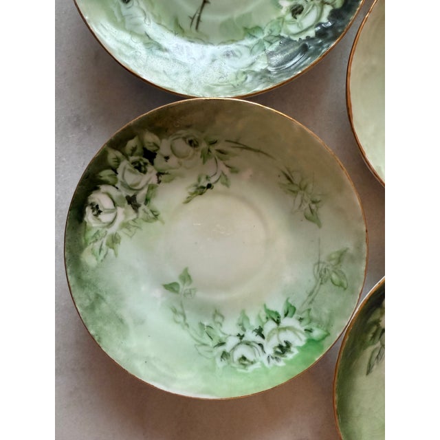 Set of 8 Antique Porcelain Green and White Small Plates For Sale - Image 4 of 11