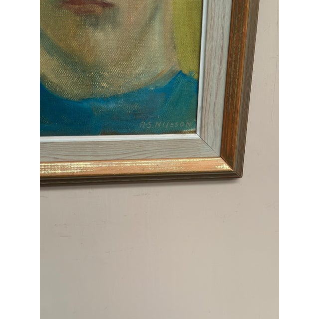 Mid-Century Modern A‑S Nilsson, Portrait, 1950s, Oil Painting on Panel, Framed For Sale - Image 3 of 18