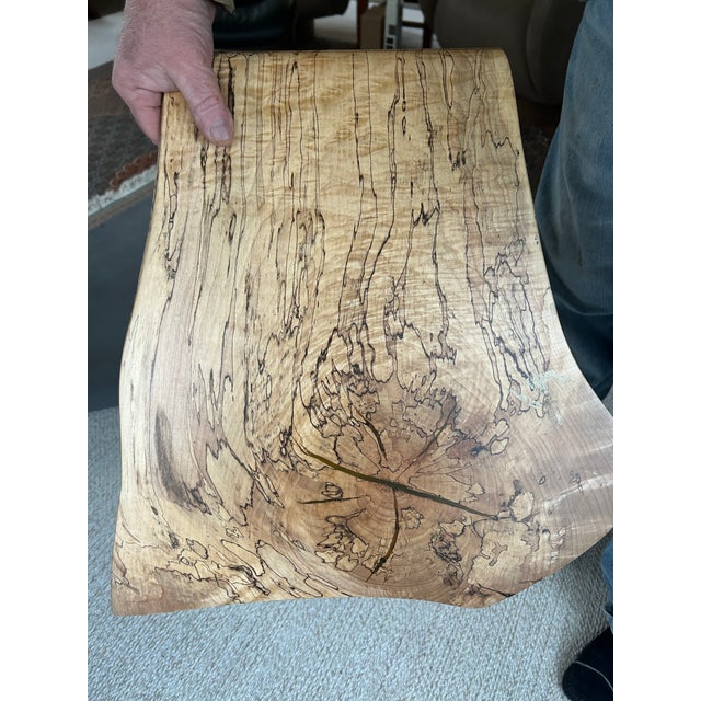 One of a Kind Natural Edge Spaltted Maple Waterfall Bench For Sale - Image 16 of 17
