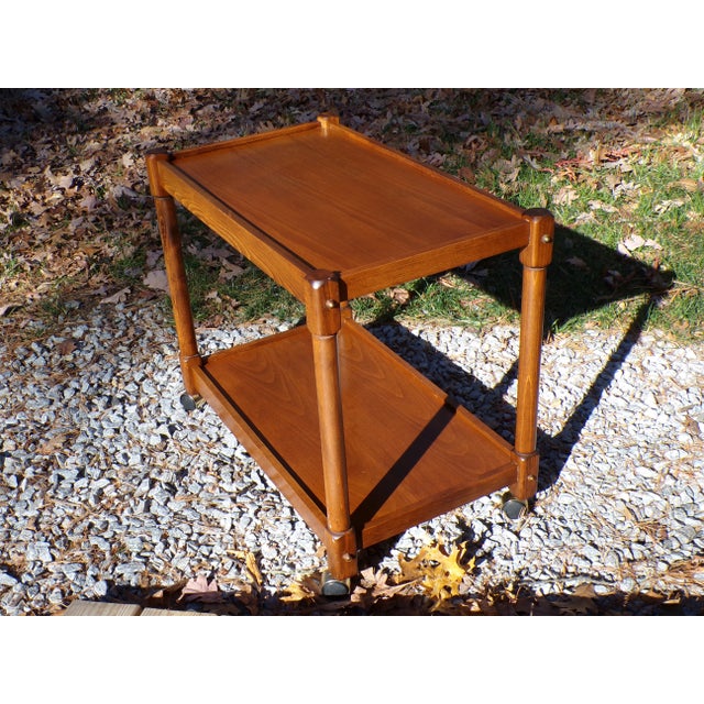Wood Vintage Mid Century Cocktail Bar Tea Cart Server Rolling 2 Tier Serving Table For Sale - Image 7 of 12