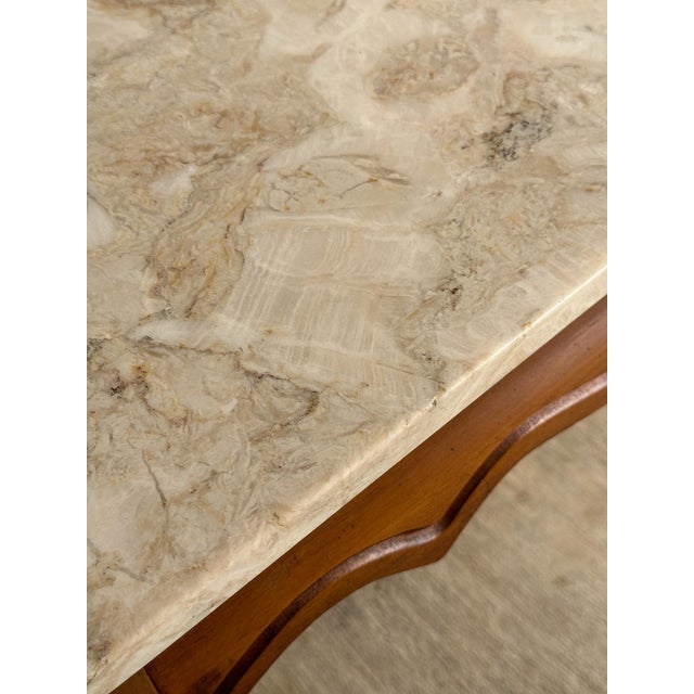 Vintage French Provincial Carved Maple Coffee Table With Marble Top For Sale - Image 4 of 12
