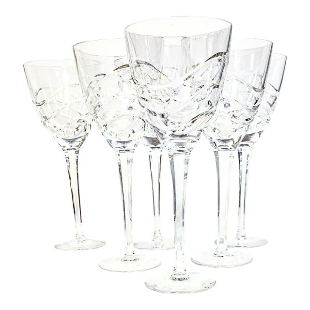 Vintage Wave Cut Crystal Goblets-Set of Six For Sale