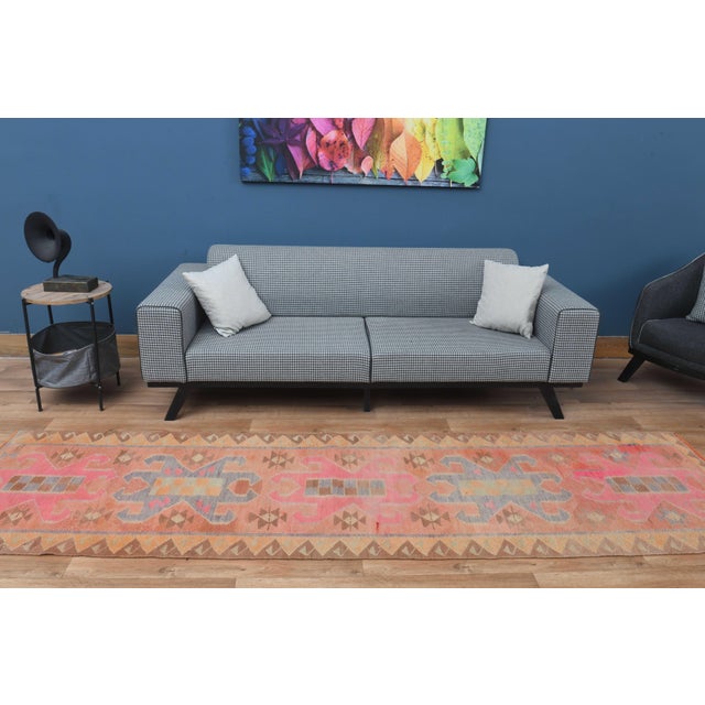 Turkish 1970s Vintage Handmade Wool Cotton Turkish Pink Runner Rug For Sale - Image 3 of 11