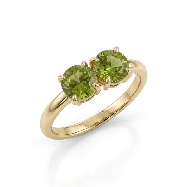Peridot Toi Et Moi Ring • Unique Gemstone Statement Ring • August Birthstone Gift Us 7 For Sale - Image 4 of 4