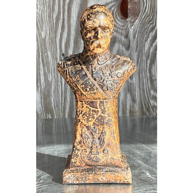 Boho Chic Vintage Patinated Plaster Military Officer Bust For Sale - Image 3 of 14