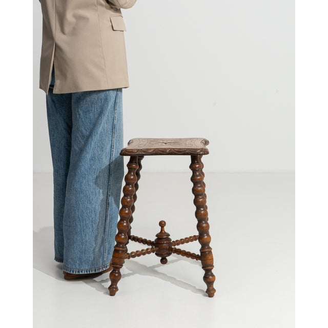 20th Century Oak Bobbin Stool with Turned Wood Legs For Sale In Greensboro - Image 6 of 12
