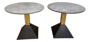1980s Italian Gray Granite and Brass Side Tables - a Pair