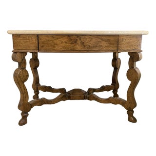1990s Custom Fossil Stone Top/Wood Base Table For Sale