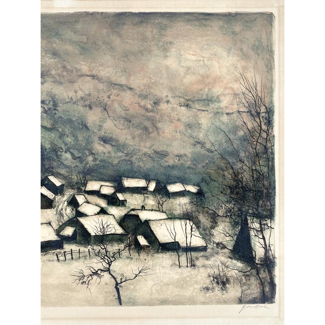 Modern Bernard Gantner, Winter Landscape with Village, Color Lithograph, 20th Century For Sale - Image 3 of 13