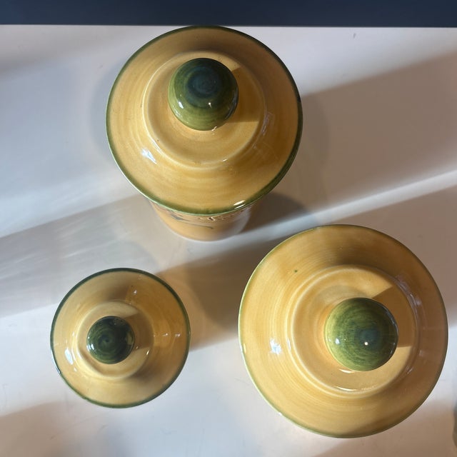 Yellow Vintage Lou Pignatier French Provençal Ceramic Canister Set For Sale - Image 8 of 9