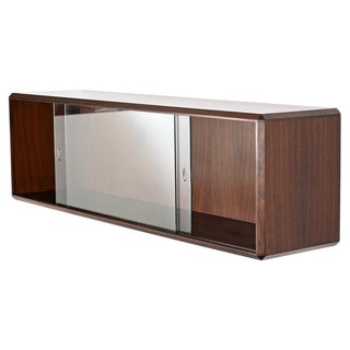 Italian Showcase in Wood with Sliding Glass by Dino Cavalli, 1970s For Sale
