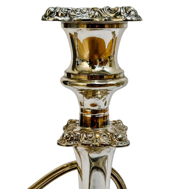 Antique Rococo Style Barker Ellis English Silver Plated 3-Arm Candelabras - A Pair For Sale - Image 12 of 14