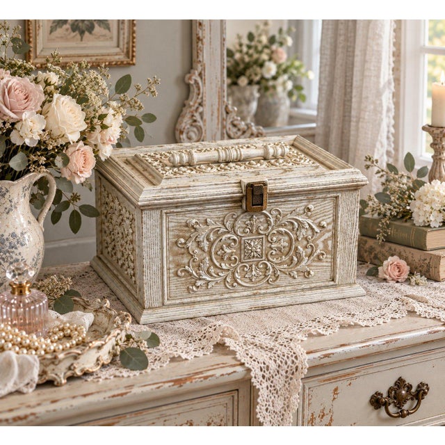 Max Klein Vintage Sewing Box Ornate Plastic Faux Wood Design 1970s For Sale In Pittsburgh - Image 6 of 6