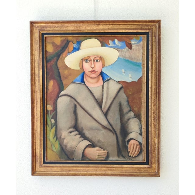 André Julien Prina, Portrait de Femme Devant un Paysage Marin, Oil on Canvas, Framed, in Flawless conditions. Designed...